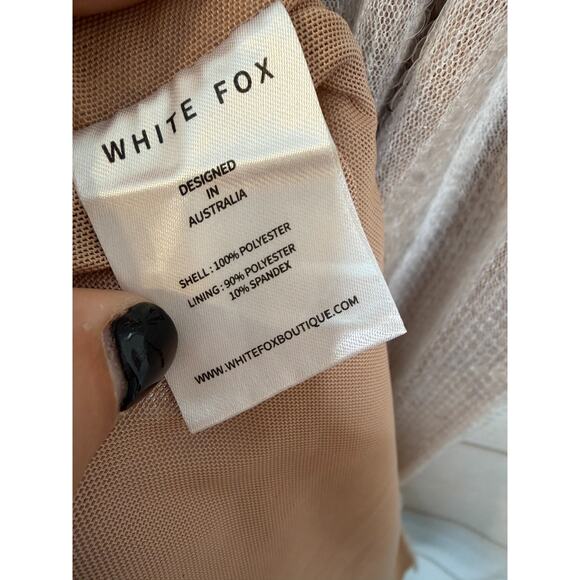 White Fox Formal Sequin Maxi Dress Size SM Pearl Colored Adjustable Tie Back - Picture 3 of 6